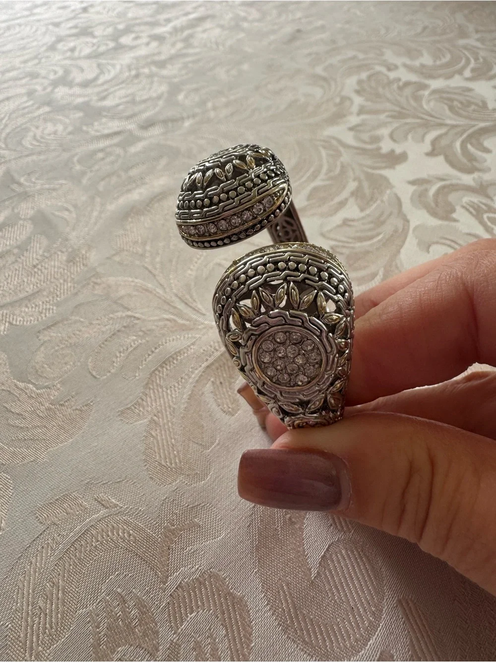 Lia Sophia Two-Tone Silver and Gold Filigree Open Cuff Bracelet - Picture 3 of 4